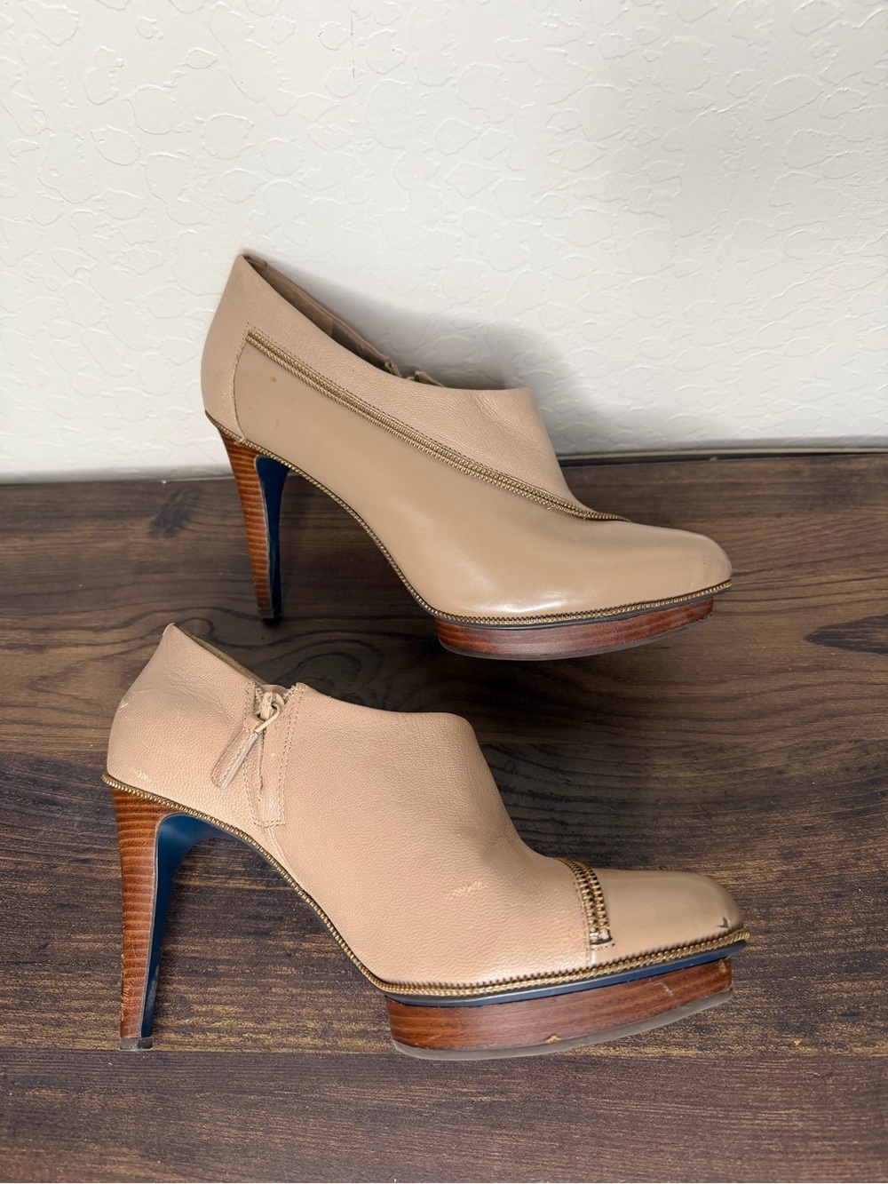 Cole Haan Beige Leather Zip Accent Stiletto Heels - Picture 2 of 6